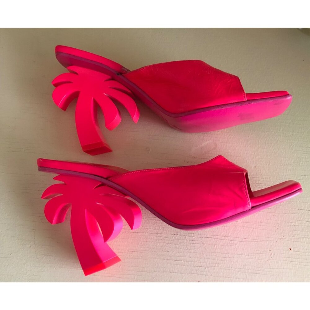 Women's Palm Angels Mule FUCHSIA Neon Pink Palm Tree Heel Size 37 / 6.5 - Picture 2 of 12